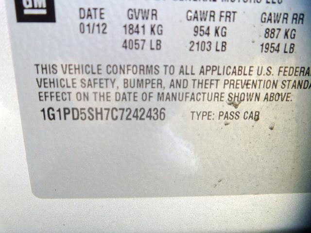 1G1PD5SH7C7242436 - 2012 CHEVROLET CRUZE LS SILVER photo 10