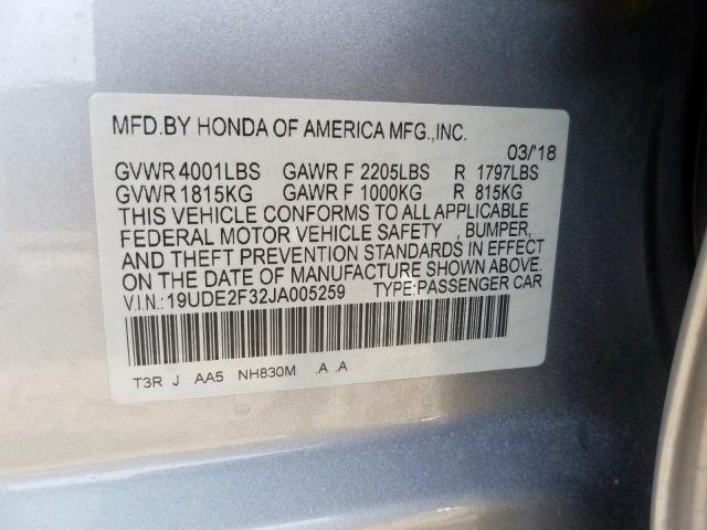 19UDE2F32JA005259 - 2018 ACURA ILX BASE W Gümüş foto 10