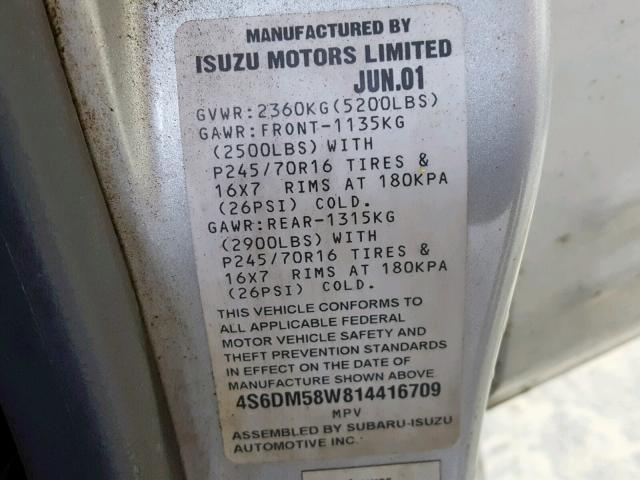 4S6DM58W814416709 - 2001 HONDA PASSPORT E 银色 照片 10