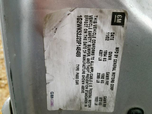 1G2WK52J23F148499 - 2003 PONTIAC GRAND PRIX ვერცხლისფერი ფოტო 10