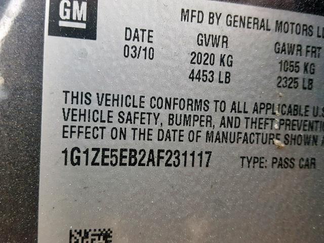 1G1ZE5EB2AF231117 - 2010 CHEVROLET MALIBU LTZ ნაცრისფერი ფოტო 10