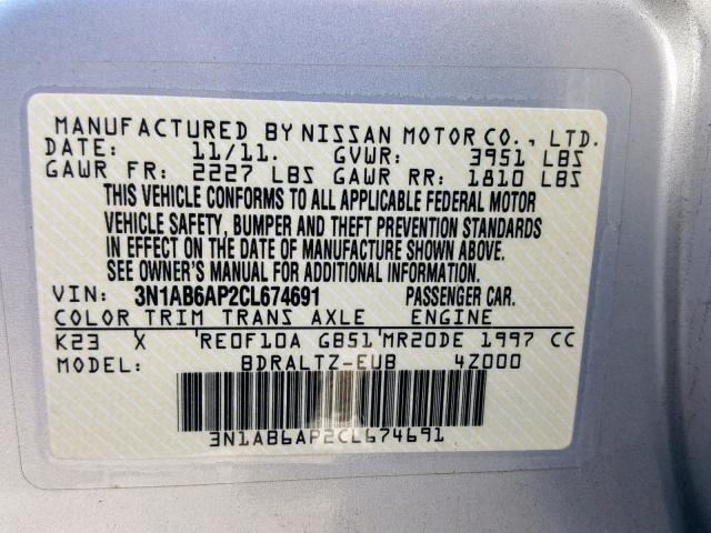 3N1AB6AP2CL674691 - 2012 NISSAN SENTRA 2.0 SILVER photo 10