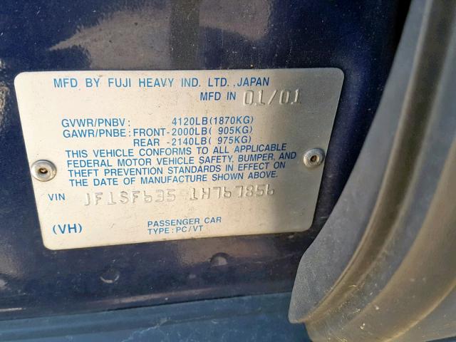 JF1SF63591H767856 - 2001 SUBARU FORESTER L BLUE photo 10