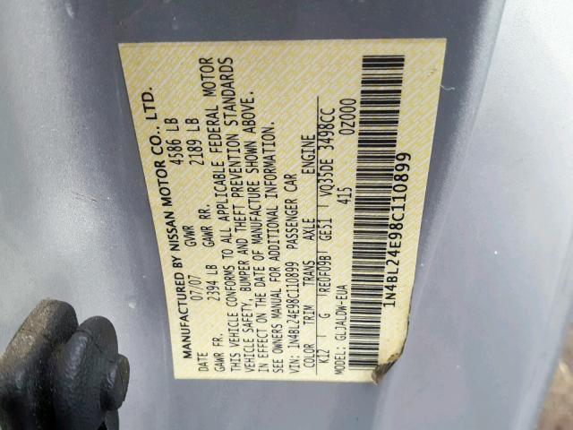 1N4BL24E98C110899 - 2008 NISSAN ALTIMA 3.5 SILVER photo 10