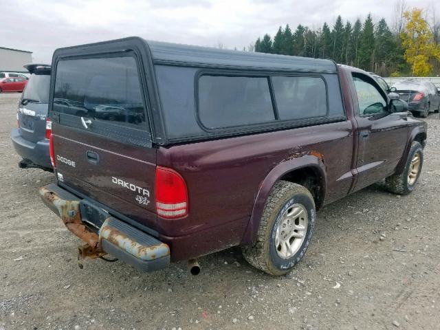 1D7FL16K24S585373 - 2004 DODGE DAKOTA SXT MAROON photo 4