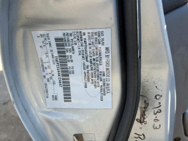 1FAFP55U44A124647 - 2004 FORD TAURUS SES SILVER photo 10