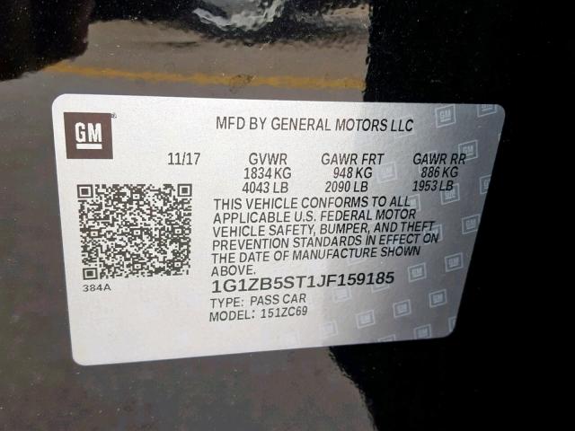 1G1ZB5ST1JF159185 - 2018 CHEVROLET MALIBU LS BLACK photo 10