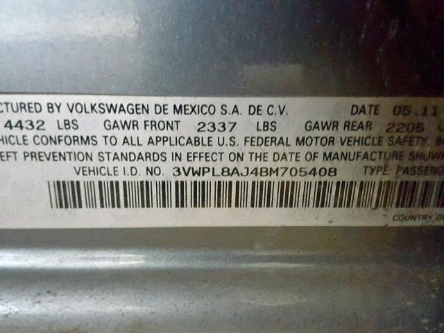 3VWPL8AJ4BM705408 - 2011 VOLKSWAGEN JETTA TDI SILVER photo 10