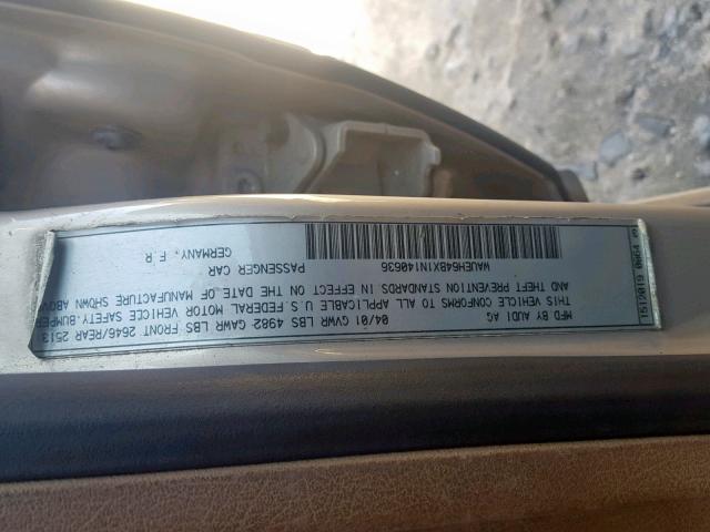 WAUEH64BX1N140636 - 2001 AUDI A6 2.8 QUA GRAY photo 10