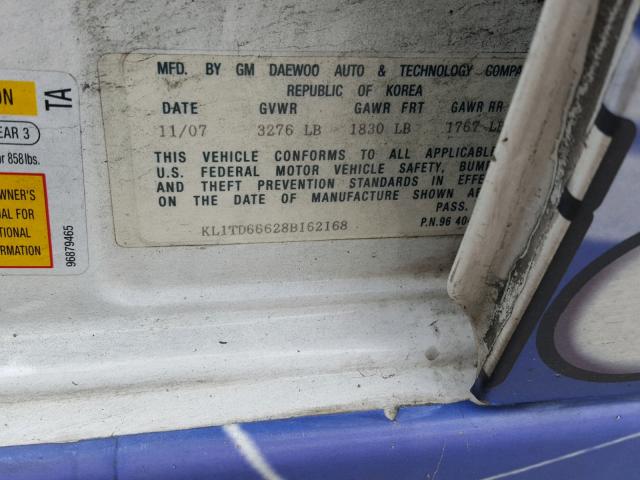 KL1TD66628B162168 - 2008 CHEVROLET AVEO BASE თეთრი ფოტო 10