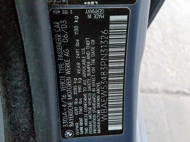 WBAEW53483PN31326 - 2003 BMW 330 XI BLUE photo 10