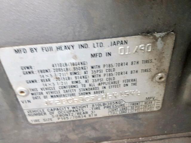 JF2BC63C3LH641546 - 1990 SUBARU LEGACY L BROWN photo 10