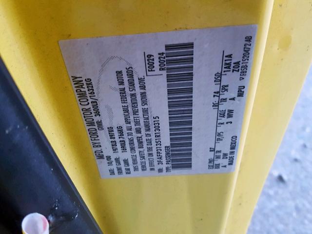 3FAFP31351R130315 - 2001 FORD FOCUS ZX3 YELLOW photo 10