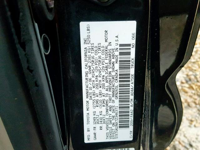 5TETU62NX7Z346371 - 2007 TOYOTA TACOMA PRE BLACK photo 10