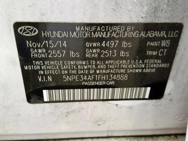 5NPE34AF1FH134888 - 2015 HYUNDAI SONATA SPO WHITE photo 10