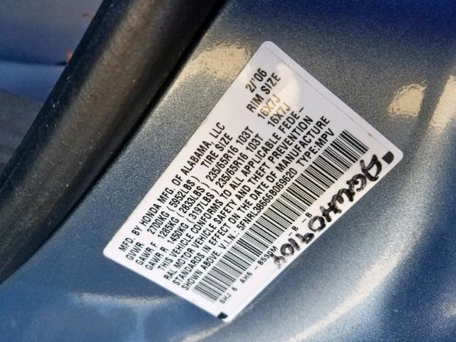 5FNRL38666B069620 - 2006 HONDA ODYSSEY EX BLUE photo 10