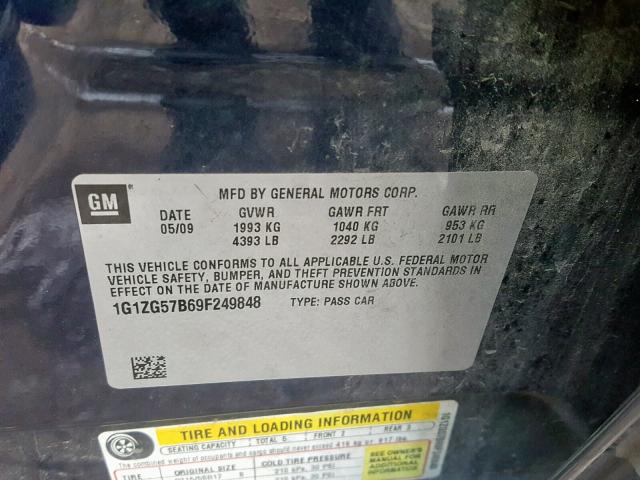 1G1ZG57B69F249848 - 2009 CHEVROLET MALIBU LS 蓝色 照片 10