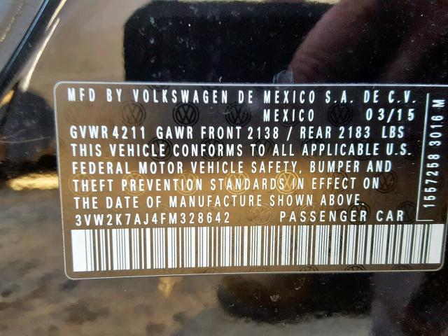 3VW2K7AJ4FM328642 - 2015 VOLKSWAGEN JETTA BASE 黑色 照片 10