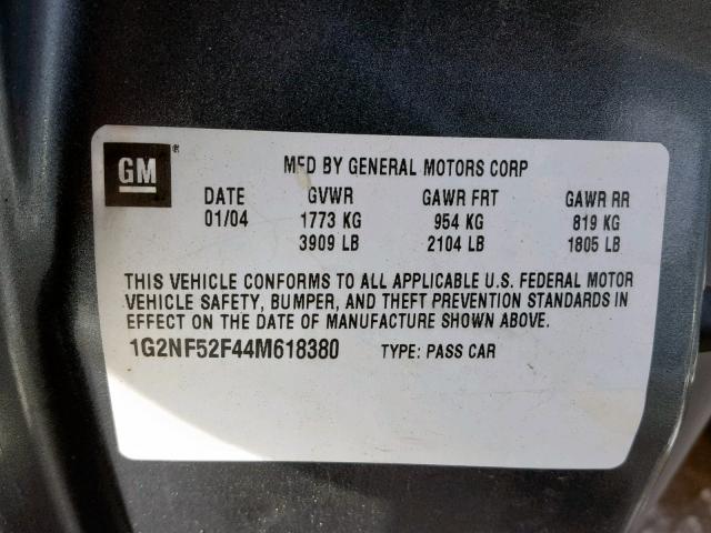 1G2NF52F44M618380 - 2004 PONTIAC GRAND AM S GRAY photo 10