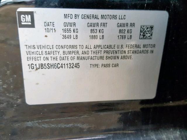 1G1JB5SH6C4113245 - 2012 CHEVROLET SONIC LS 黑色 照片 10