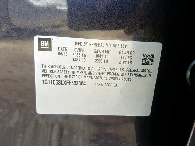 1G11C5SLXFF332364 - 2015 CHEVROLET MALIBU 1LT 紫色 照片 10