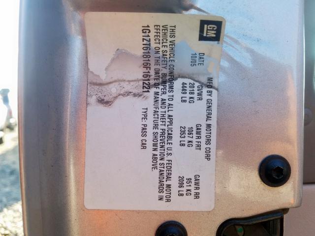 1G1ZT61816F161221 - 2006 CHEVROLET MALIBU MAX 银色 照片 10