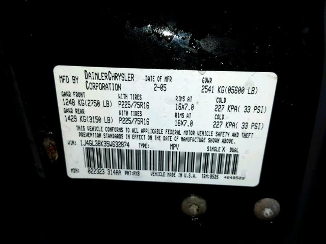 1J4GL38K35W632874 - 2005 JEEP LIBERTY RE BLACK photo 10