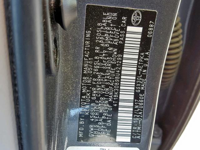 4T1BK3DB9BU421299 - 2011 TOYOTA AVALON BAS Boz foto 10