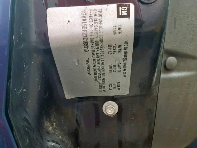 1G8AL55F27Z165313 - 2007 SATURN ION LEVEL BLUE photo 10