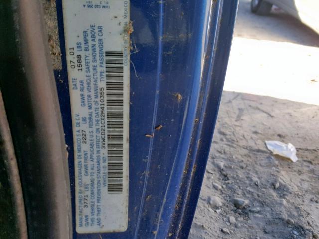 3VWCD21CX2M410355 - 2002 VOLKSWAGEN NEW BEETLE 蓝色 照片 10