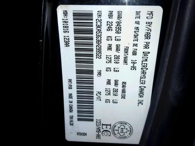 2C3KA53G36H299522 - 2006 CHRYSLER 300 TOURIN BLACK photo 10