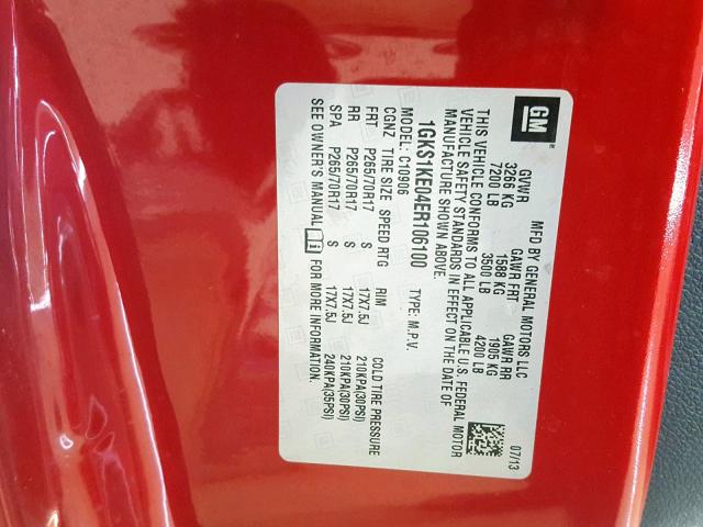 1GKS1KE04ER106100 - 2014 GMC YUKON XL C RED photo 10