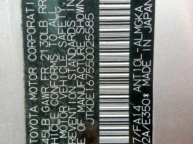 JTKDE167550025585 - 2005 TOYOTA SCION TC 银色 照片 10