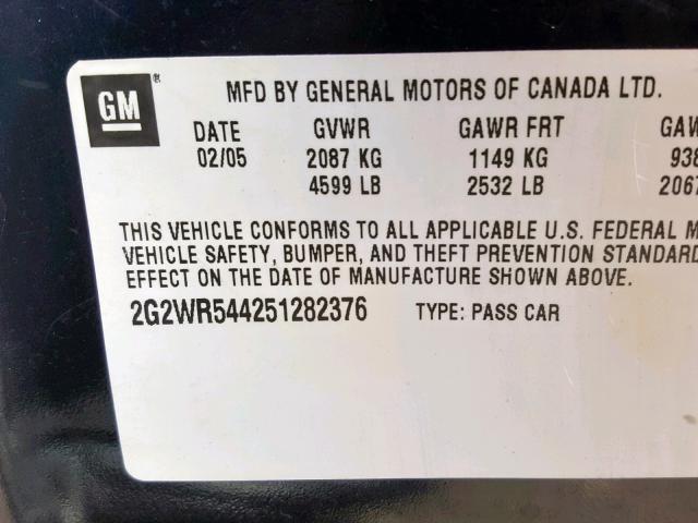 2G2WR544251282376 - 2005 PONTIAC GRAND PRIX BLACK photo 10