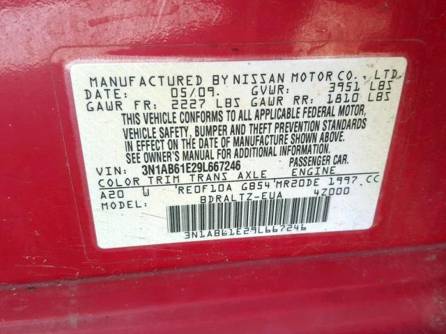 3N1AB61E29L667246 - 2009 NISSAN SENTRA 2.0 RED photo 10