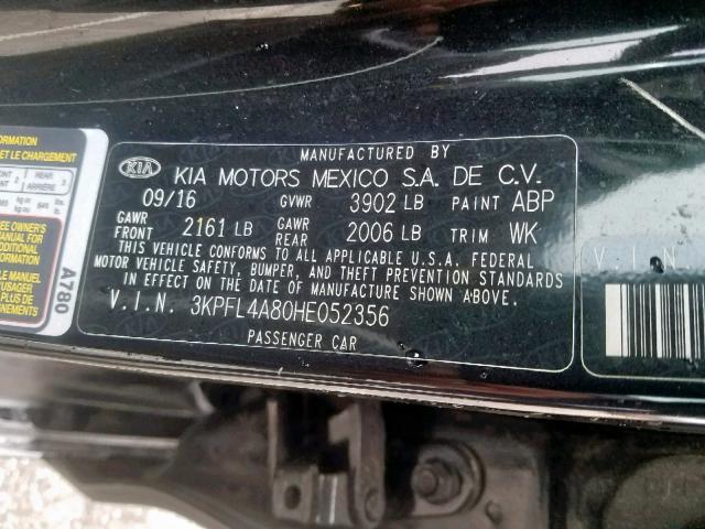 3KPFL4A80HE052356 - 2017 KIA FORTE EX BLACK photo 10