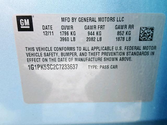 1G1PK5SC2C7233637 - 2012 CHEVROLET CRUZE ECO BLUE photo 10