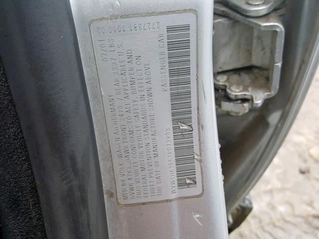 WVWTH63B52P073803 - 2002 VOLKSWAGEN PASSAT GLX SILVER photo 10