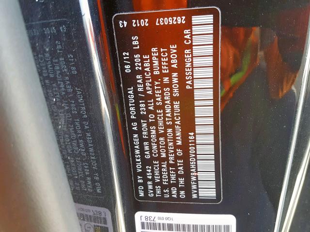 WVWFW8AH5DV001164 - 2013 VOLKSWAGEN EOS LUX Czarny zdjęcie 10