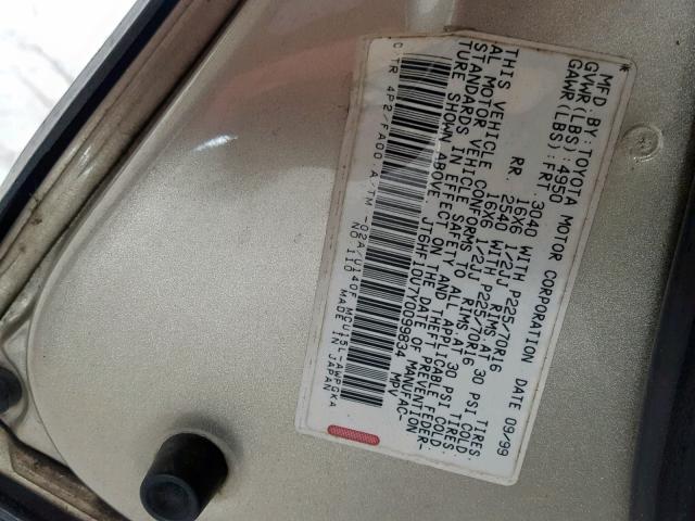 JT6HF10U7Y0099834 - 2000 LEXUS RX 300 GOLD photo 10