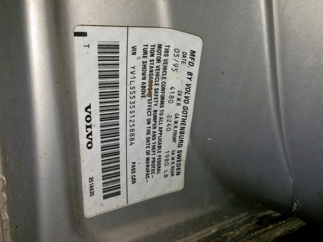 YV1LS5535S1258884 - 1995 VOLVO 850 BASE GRAY photo 10