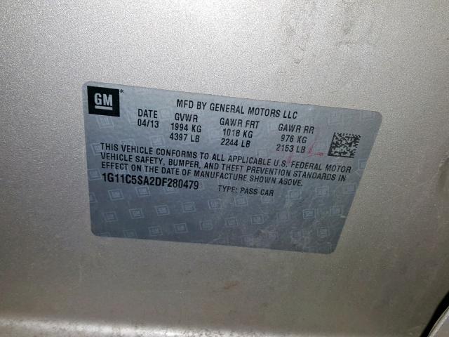 1G11C5SA2DF280479 - 2013 CHEVROLET MALIBU 1LT GOLD photo 10