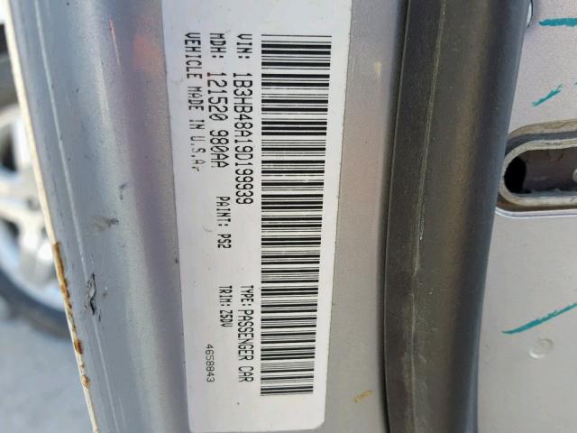 1B3HB48A19D199939 - 2009 DODGE CALIBER SX SILVER photo 10