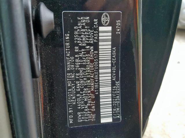 4T1BE46K07U065178 - 2007 TOYOTA CAMRY NEW BLACK photo 10