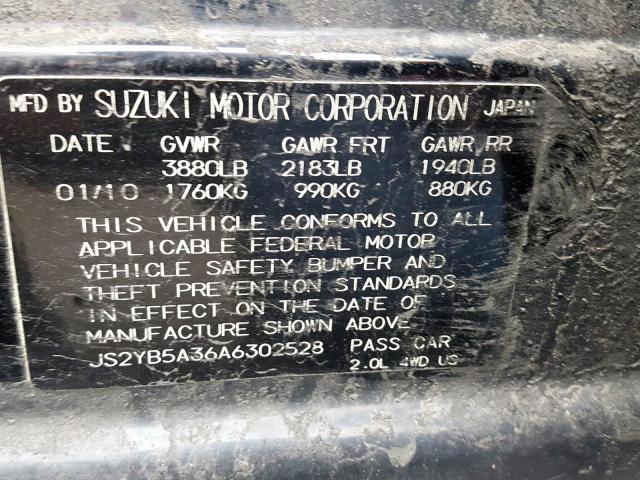 JS2YB5A36A6302528 - 2010 SUZUKI SX4 BLACK photo 10