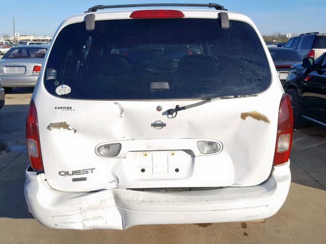 4N2ZN16T42D814290 - 2002 NISSAN QUEST SE WHITE photo 9