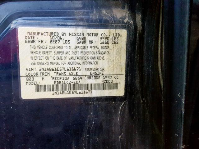 3N1AB61E57L611671 - 2007 NISSAN SENTRA 2.0 BLUE photo 10