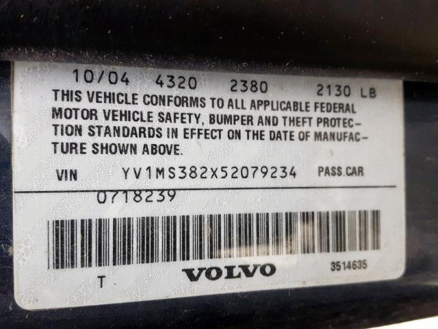 YV1MS382X52079234 - 2005 VOLVO S40 2.4I BLUE photo 10