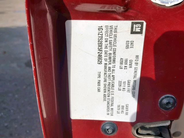 1G1ZT528X5F246629 - 2005 CHEVROLET MALIBU LS 红色 照片 10