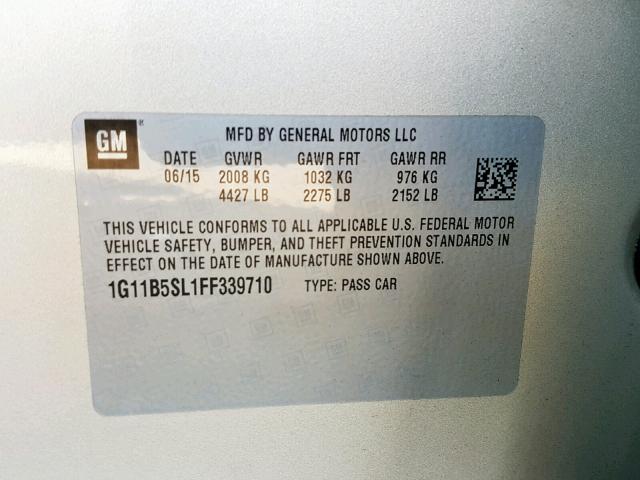 1G11B5SL1FF339710 - 2015 CHEVROLET MALIBU LS GOLD photo 10